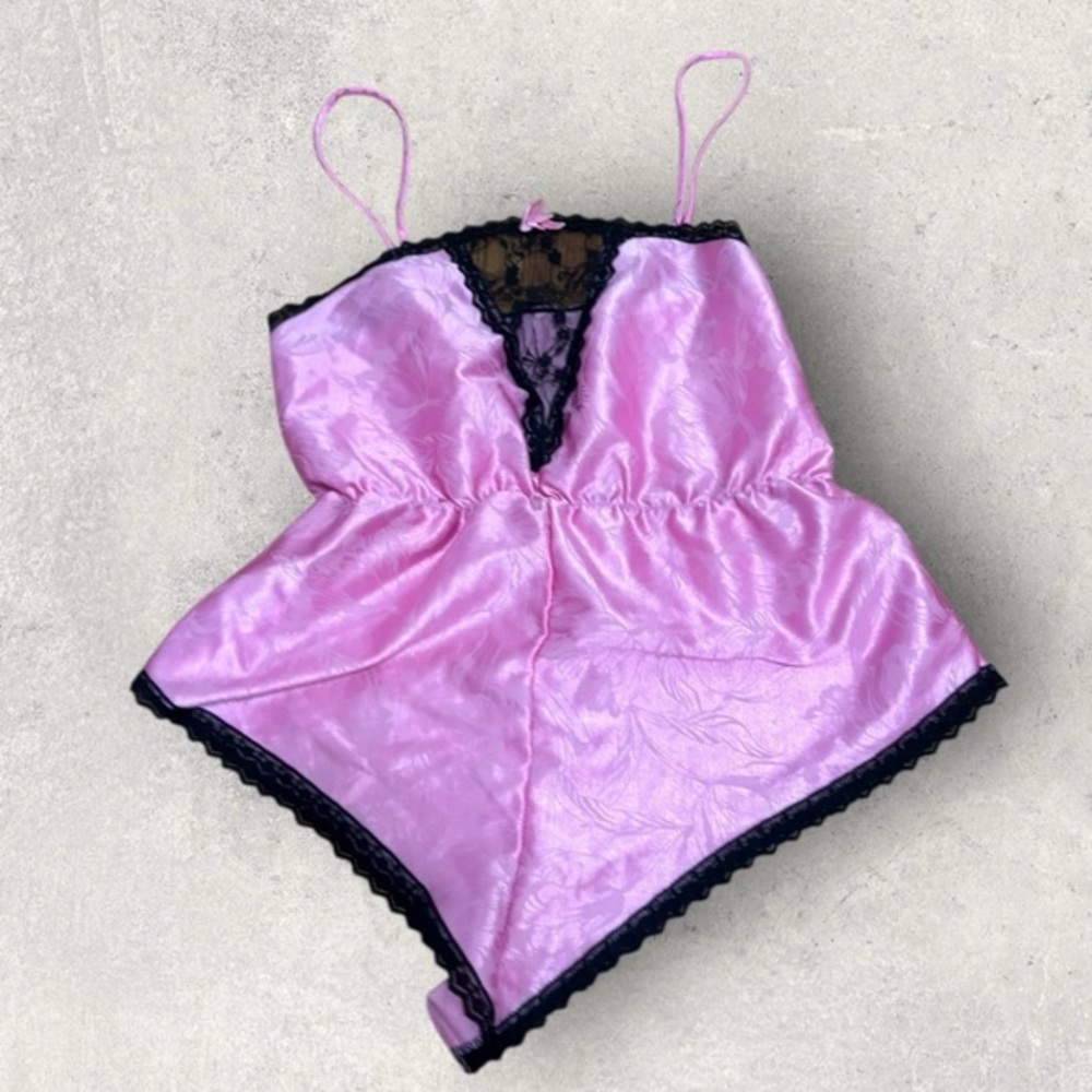 Vintage pink satin teddy romper